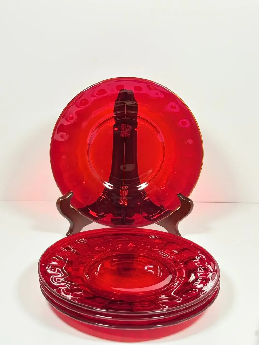 Vintage Ruby Red 8” Plates ~ Set of 4 ~ Please Read Description